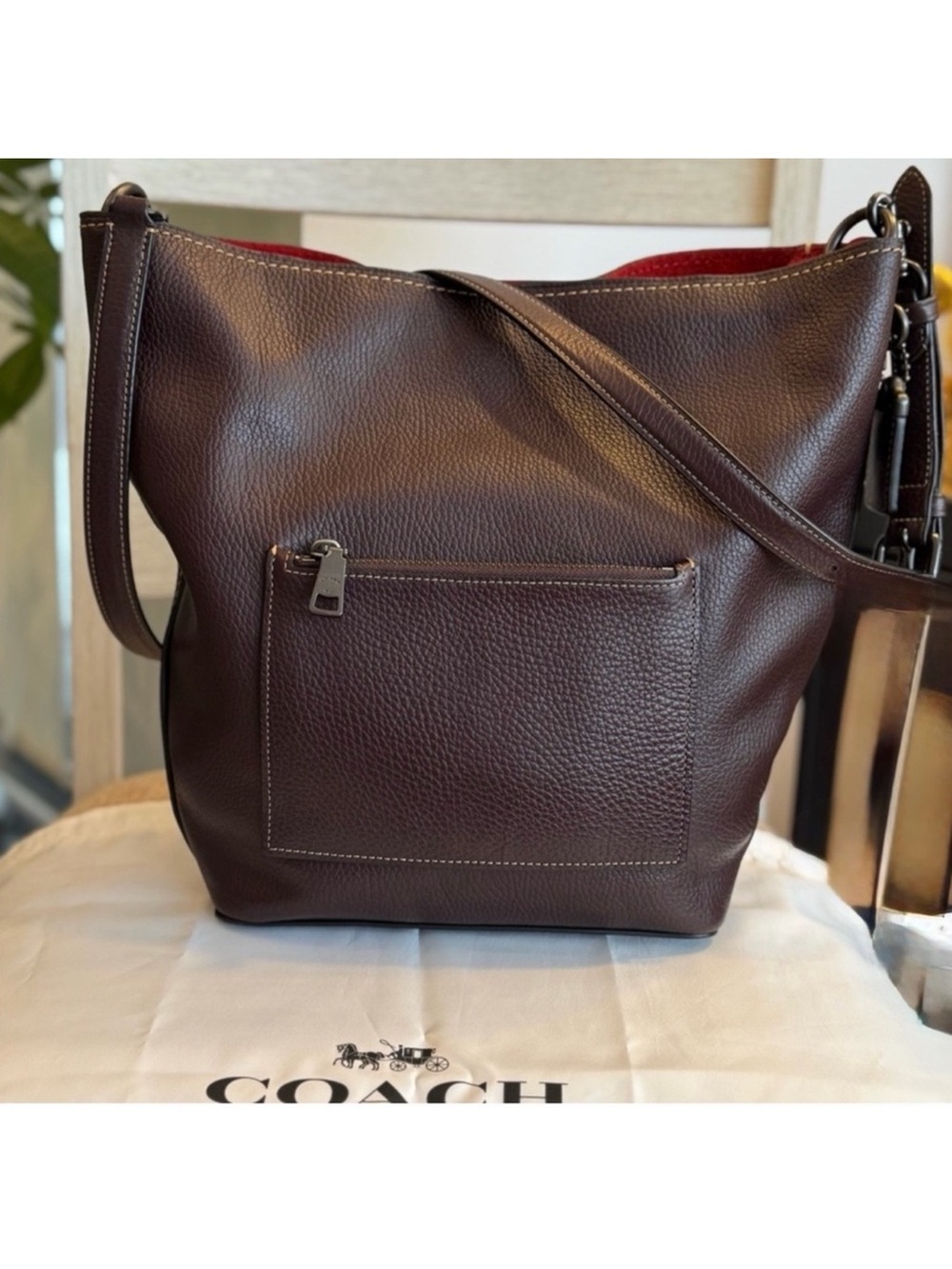 Coach Pebbled Leather Duffle Shoulder Bag (50115) Deep Plum - Picture 4 of 15